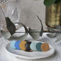 Barrette Toutes rondes Bleu et Moutarde